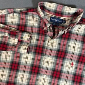 Polo Ralph Lauren‎ Blake Button Down Shirt XL Plaid Red/Cream 100% Cotton Pony